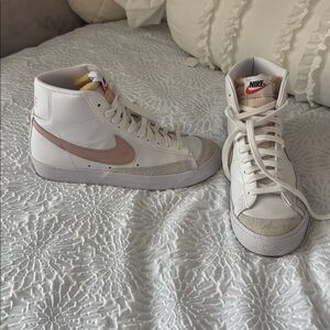 Nike Women's White and Beige/Pink High-Top Sneakers, Brand New, Worn Once
